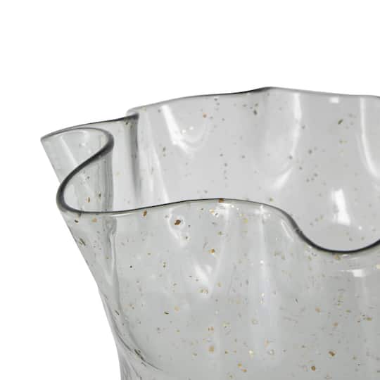 Black Glass Vase Set with Wavy Opening & Gold Speckles